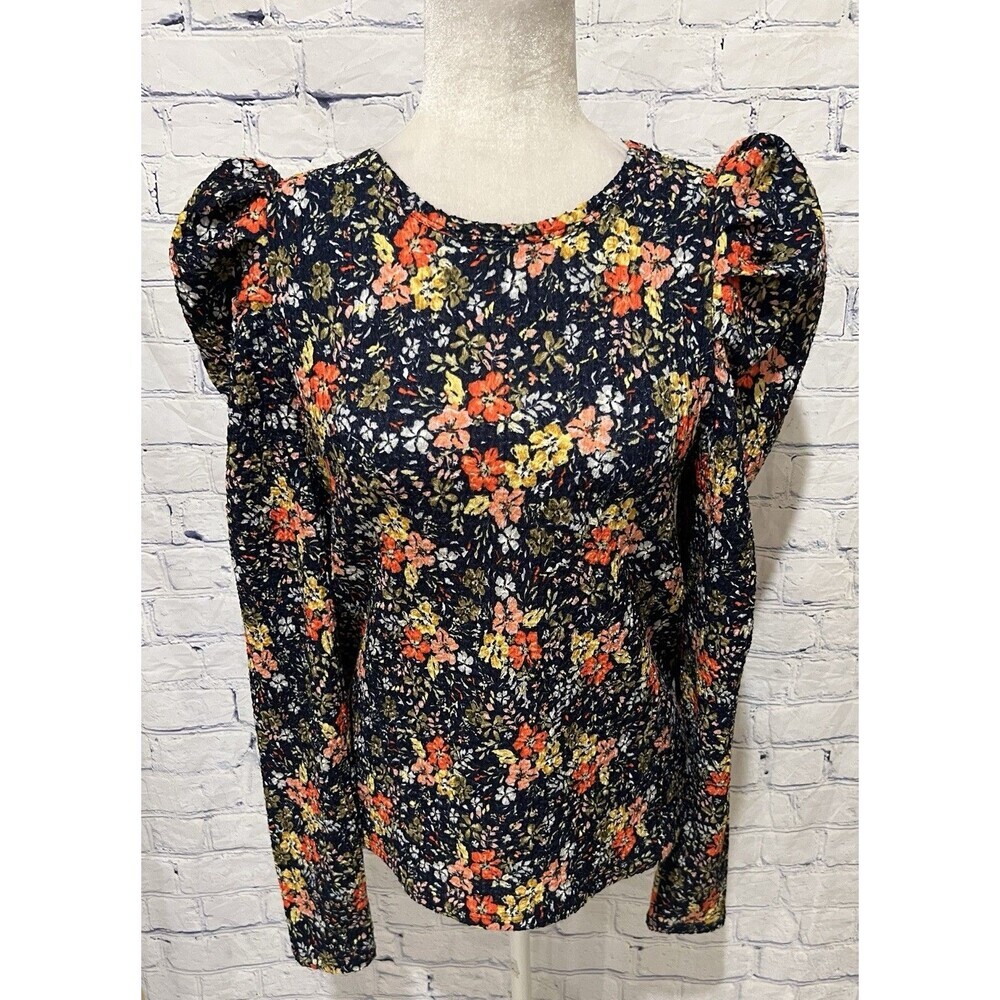 Ann Taylor Loft Colorful Floral Balloon Sleeve Long Sleeve Size Small